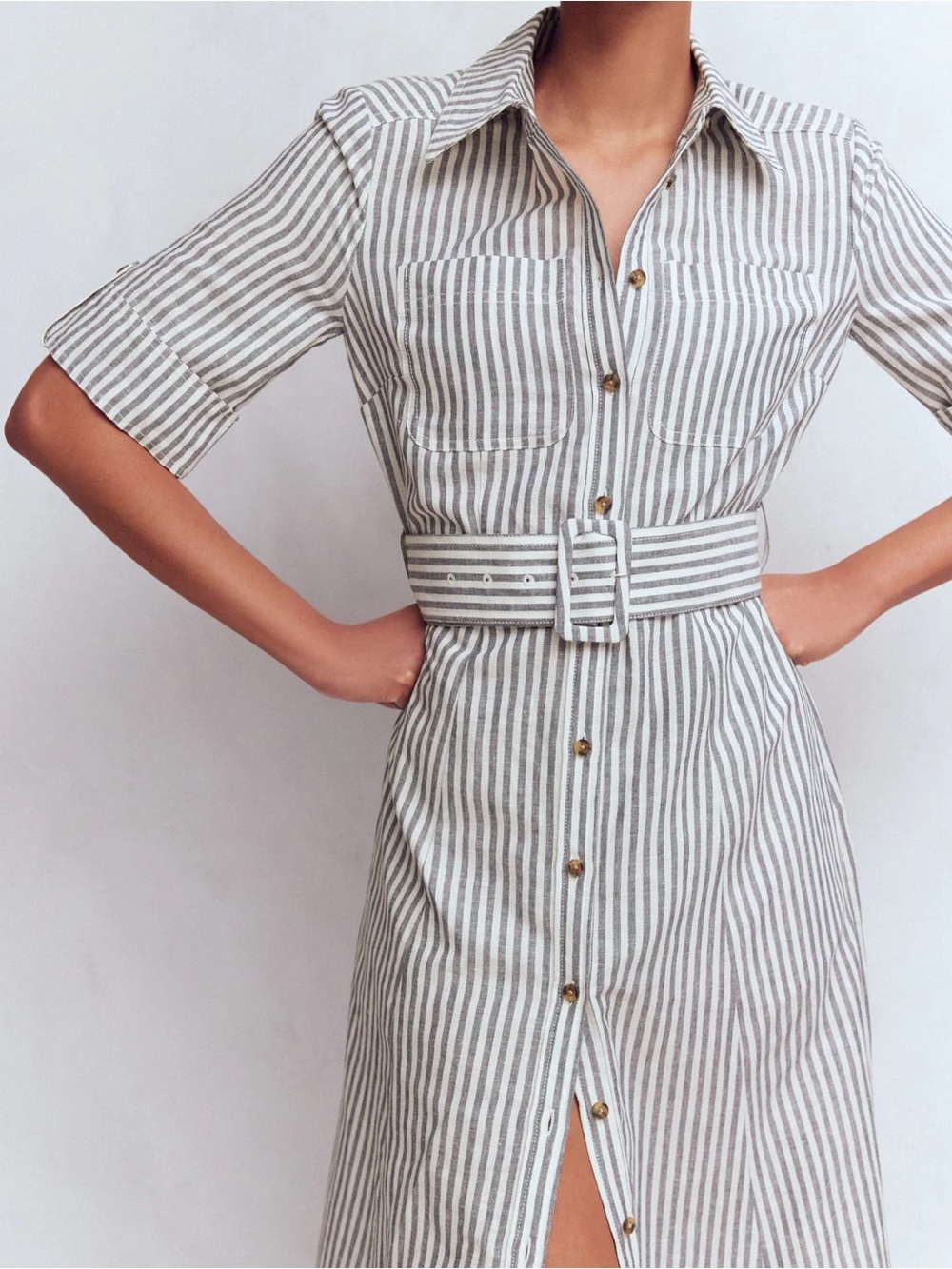 NWT BODEN Ora Linen Blend Shirt Dress in Navy Ivory Stripe - Picture 4 of 11
